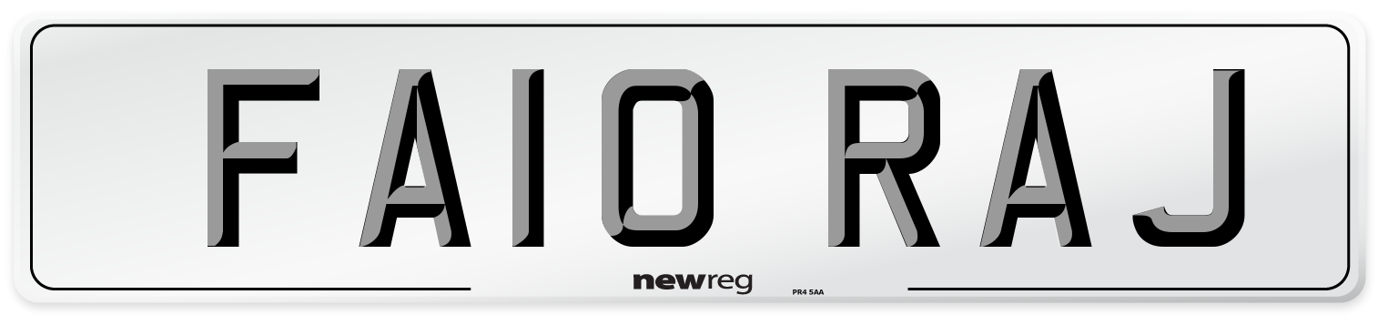 FA10 RAJ Number Plate from New Reg